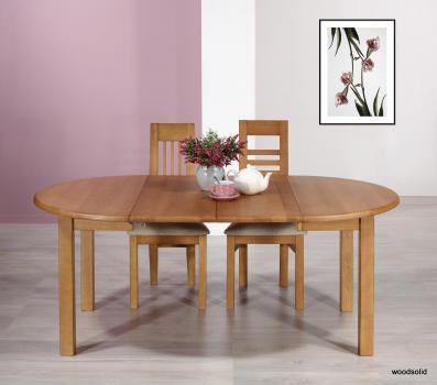Mesa de comedor redonda fabricada en madera de Fresno macizo estilo Rústico con 2 extensiones de 40cm