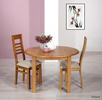 Mesa de comedor redonda fabricada en madera de Fresno macizo estilo Rústico con 2 extensiones de 40cm