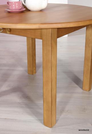 Mesa de comedor redonda fabricada en madera de Fresno macizo estilo Rústico con 2 extensiones de 40cm