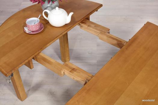 Mesa de comedor redonda fabricada en madera de Fresno macizo estilo Rústico con 2 extensiones de 40cm