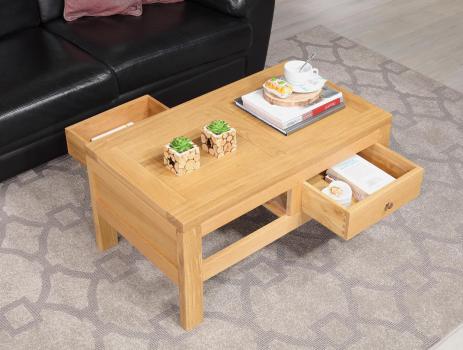 Mesa de centro Adam fabricada en madera de roble macizo de estilo contemporáneo