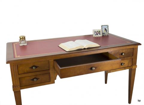 Escritorio NICOLÁS fabricado en madera de cerezo macizo al estilo Directorio superficie en granate, 5 cajones