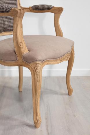 Sillón Bergere Alexia estilo Luis XV de Roble macizo con tejido VALDOURO Taupe