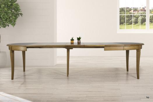 Mesa  de comedor redonda Fabiane fabricada en madera maciza de Roble al estilo Louis Philippe diámetro 120cm con Cerámica incrustada