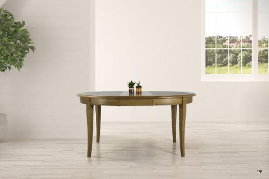 Mesa  de comedor redonda Fabiane fabricada en madera maciza de Roble al estilo Louis Philippe diámetro 120cm con Cerámica incrustada