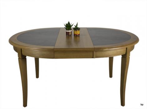 Mesa  de comedor redonda Fabiane fabricada en madera maciza de Roble al estilo Louis Philippe diámetro 120cm con Cerámica incrustada