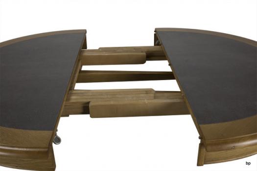 Mesa  de comedor redonda Fabiane fabricada en madera maciza de Roble al estilo Louis Philippe diámetro 120cm con Cerámica incrustada