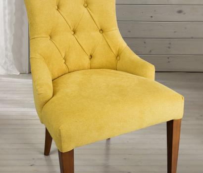 Silla de comedor acolchada con 4 patas de Cerezo macizo tela amarillo