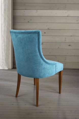 Silla de comedor acolchada fabricada en madera de Cerezo macizo tela azul
