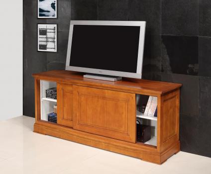 Mueble TV con 2 puertas correderas fabricado en madera de Cerezo macizo estilo Directoire / Provenzal