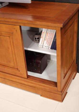 Mueble TV con 2 puertas correderas fabricado en madera de Cerezo macizo estilo Directoire / Provenzal