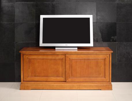 Mueble TV con 2 puertas correderas fabricado en madera de Cerezo macizo estilo Directoire / Provenzal