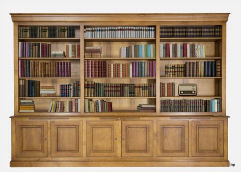 Biblioteca 2 cuerpos Adelina fabricada en madera de cerezo macizo estilo Louis Philippe ancho de 350cm