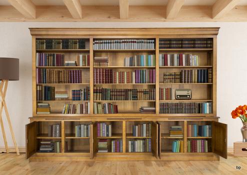 Biblioteca 2 cuerpos Adelina fabricada en madera de cerezo macizo estilo Louis Philippe ancho de 350cm