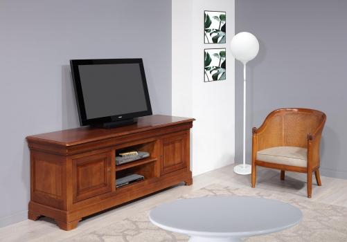 Mueble de tv Nicolas 16/9 de madera maciza de cerezo estilo Louis Philippe Longitud 180