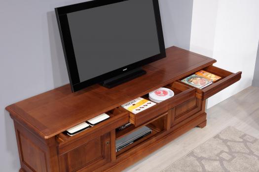 Mueble de tv Nicolas 16/9 de madera maciza de cerezo estilo Louis Philippe Longitud 180