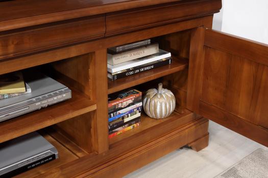 Mueble de tv Nicolas 16/9 de madera maciza de cerezo estilo Louis Philippe Longitud 180