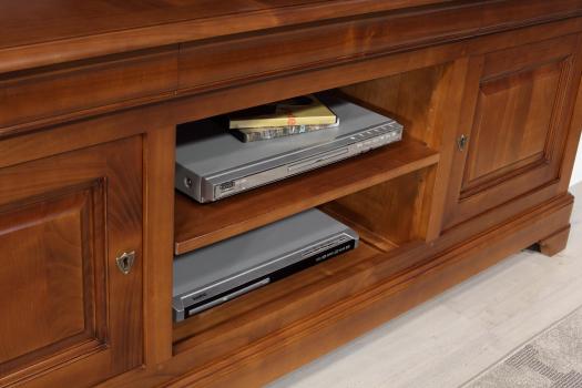 Mueble de tv Nicolas 16/9 de madera maciza de cerezo estilo Louis Philippe Longitud 180