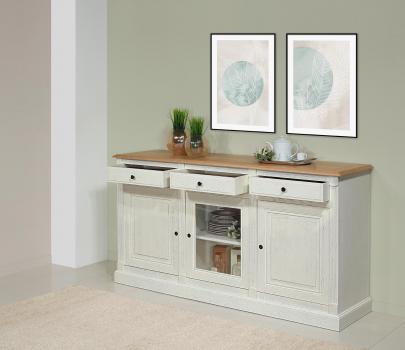 Aparador Isaac de 3 puertas y 3 cajones, de roble macizo en estilo Directoire