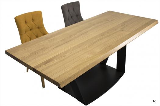 Mesa de comedor rectangular Leandro cubierta fabricada en madera de roble macizo con espesor de 5 cm estructura de metal 200x90 (cm)