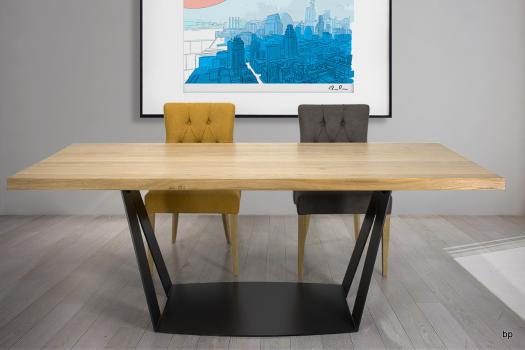 Mesa de comedor rectangular Leandro cubierta fabricada en madera de roble macizo con espesor de 5 cm estructura de metal 200x90 (cm)