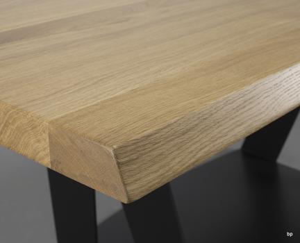Mesa de comedor rectangular Leandro cubierta fabricada en madera de roble macizo con espesor de 5 cm estructura de metal 200x90 (cm)