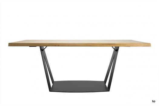 Mesa de comedor rectangular Leandro cubierta fabricada en madera de roble macizo con espesor de 5 cm estructura de metal 200x90 (cm)