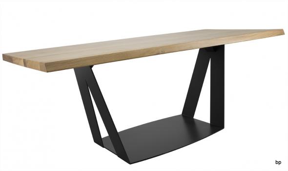 Mesa de comedor rectangular Leandro cubierta fabricada en madera de roble macizo con espesor de 5 cm estructura de metal 200x90 (cm)