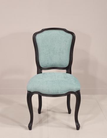 Silla Marina fabricada en madera maciza de cerezo estilo Luis XV lacado negro tapizado Aldeco
