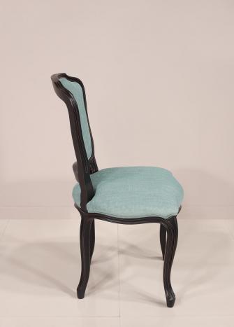 Silla Marina fabricada en madera maciza de cerezo estilo Luis XV lacado negro tapizado Aldeco