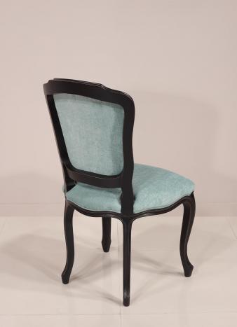 Silla Marina fabricada en madera maciza de cerezo estilo Luis XV lacado negro tapizado Aldeco