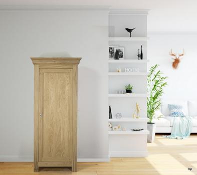 Armario Enrico de 1 puerta fabricado en madera de Roble macizo estilo contemporáneo Acabado cepillado natural