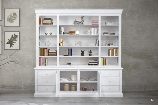 Biblioteca Pedro de 2 cuerpos fabricada en madera de roble macizo al estilo Louis Philippe lacado blanco