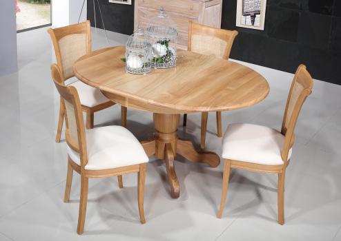 Mesa de comedor redonda Iker con pata central fabricada en madera de Roble macizo al estilo Louis Philippe diametro 105 cm