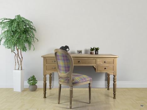 Escritorio Lucas  fabricado en madera de roble macizo al estilo Louis Philippe cepillado natural, con 5 cajones