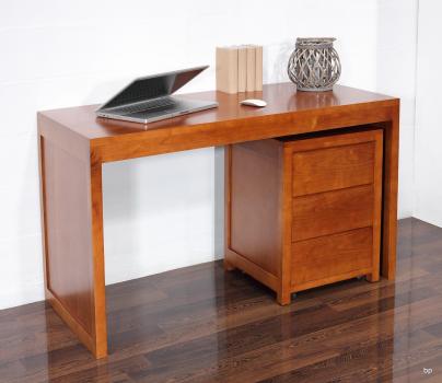 Escritorio estilo Contemporáneo fabricado en madera de Cerezo macizo acompañada con un módulo con ruedas y 3 cajones