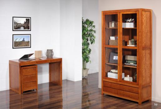 Estantería librería Audrey de 2 puertas y 4 cajones fabricado en madera de Cerezo macizo estilo contemporáneo