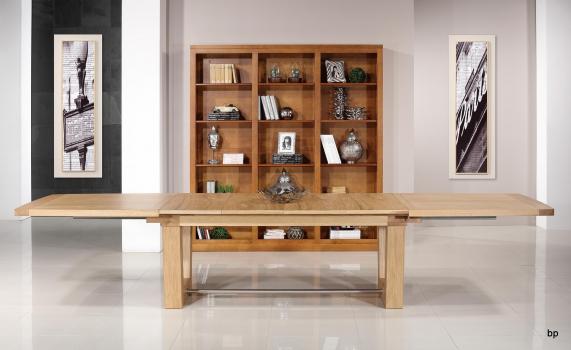 Mesa de comedor rectangular fabricada en madera de roble maciza estilo Contemporáneo, 4 extensiones de 40cm