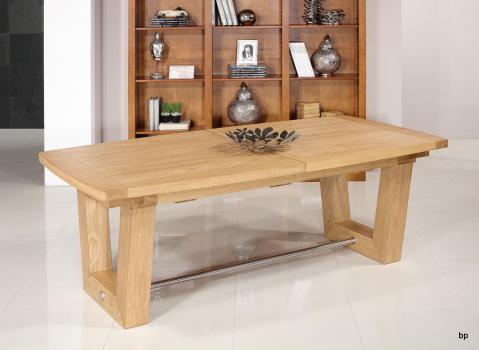 Mesa de comedor rectangular fabricada en madera de roble maciza estilo Contemporáneo, 4 extensiones de 40cm