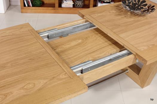 Mesa de comedor rectangular fabricada en madera de roble maciza estilo Contemporáneo, 4 extensiones de 40cm