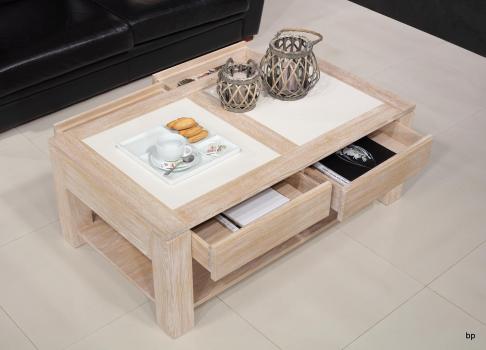 Mesa de centro con cubierta de cerámica fabricada en madera de roble macizo estilo contemporáneo