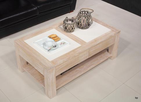 Mesa de centro con cubierta de cerámica fabricada en madera de roble macizo estilo contemporáneo