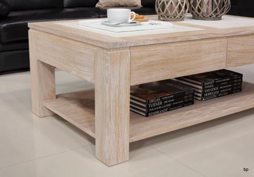Mesa de centro con cubierta de cerámica fabricada en madera de roble macizo estilo contemporáneo