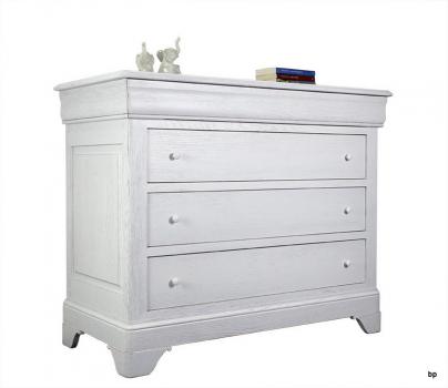 Cómoda Nina de 4 cajones fabricada en madera de Roble macizo al estilo Louis Philippe acabado Roble cepillado Marfil 