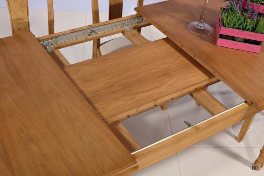 Mesa de comedor rectangular 160*100 fabricada en madera de Roble macizo al estilo Louis Philippe con 2 extensiones de 40cm