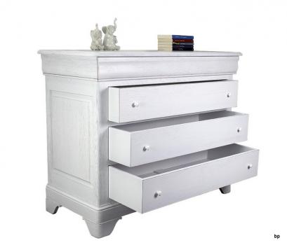 Cómoda Nina de 4 cajones fabricada en madera de Roble macizo al estilo Louis Philippe acabado Roble cepillado Marfil 