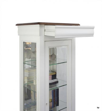 Armario vitrina de 1 puerta y 1 cajón fabricado en madera de Cerezo macizo al estilo Louis Philippe 