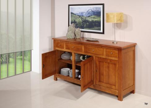 Aparador con 3 puertas y 4 cajones fabricado en madera de Cerezo macizo estilo rústico