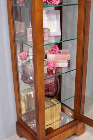 Vitrina de madera maciza de cerezo estilo Louis Philippe de 1 puerta y 1 cajón