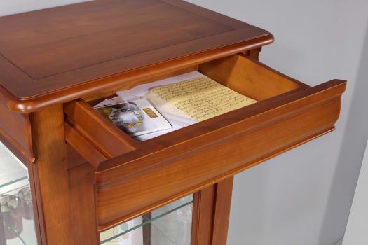 Vitrina de madera maciza de cerezo estilo Louis Philippe de 1 puerta y 1 cajón